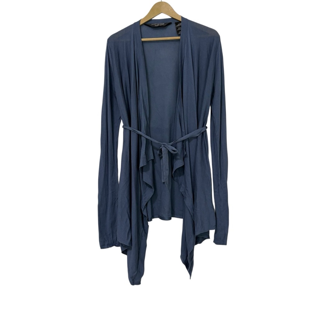 Norma Kamali Size Large Blue Drapey Waist Tie Cardigan Cotton Relaxed Knit